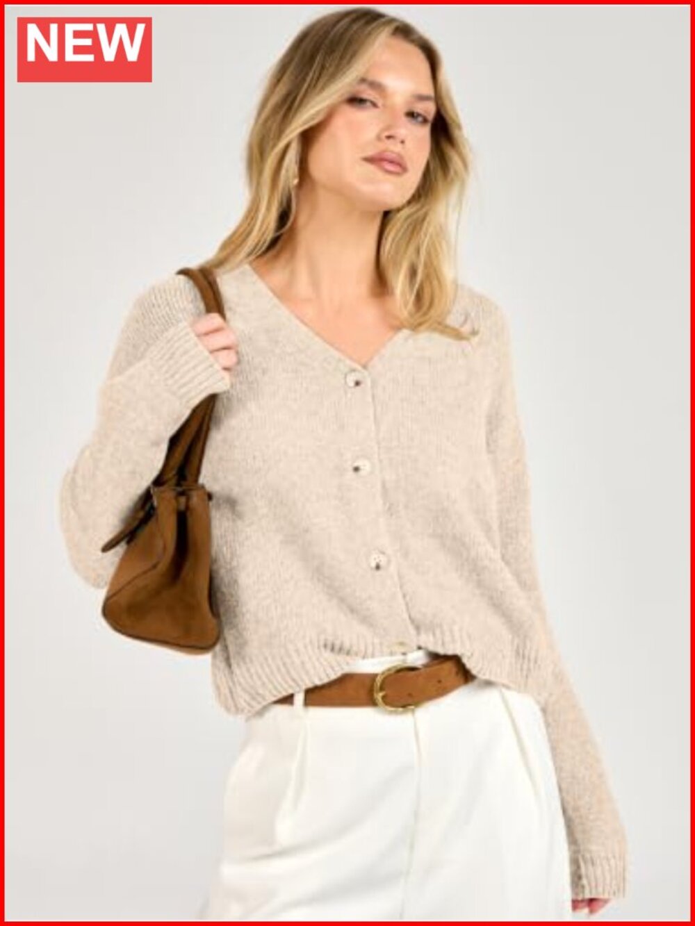 Oversized Crop Cardigan Chunky Knit Sweater Button Down Open Front V Neck - Picture 4 of 6